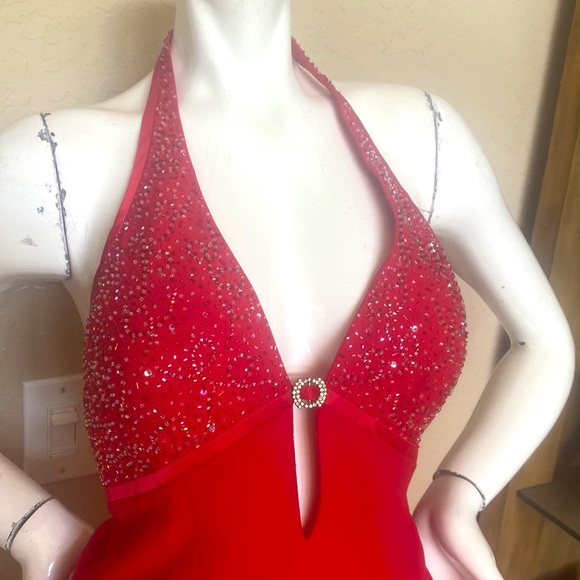 Cire A DIvision of Landra Red Halter Prom Cocktail Formal Gown Dress Sz 4 - Picture 2 of 11